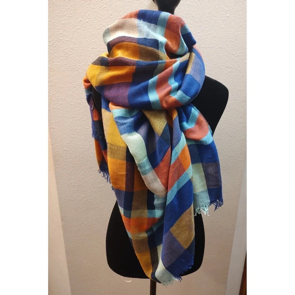 Womens Plaid Blanket Scarf 28 